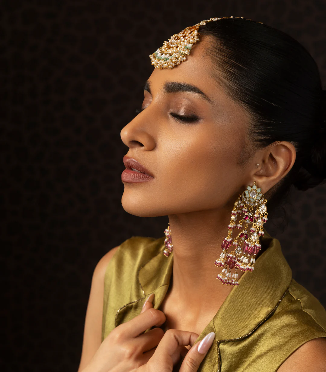 NAVITA PINK KUNDAN STATEMENT EARRING